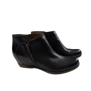 Dansko Leyla Hidden Wedge Ankle Boot Black Leather Side Zip Womens 7.5-8 EU 38